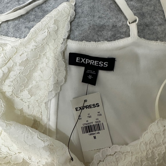 EXPRESS White Lace Bodice Spaghetti Strap Jumpsuit Womens M Formal Bridal Party - Picture 5 of 15